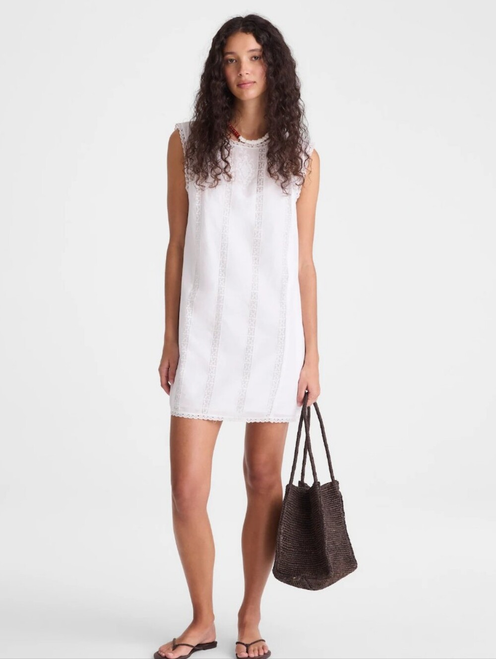Madewell Embroidered Lace-Insert Mini Dress OA372 Size XS White